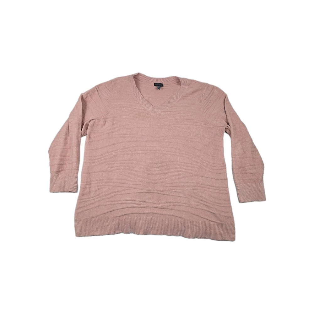 AnyBody Women XL Dusty Rose Pink Chenille Textured V-Neck Pullover Sweater